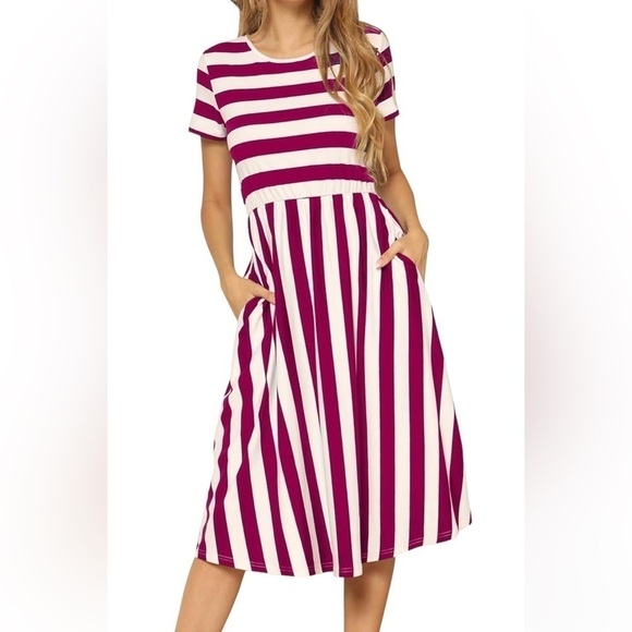 Nordstrom Red and White Striped Swing Dress Size Small - Picture 2 of 11